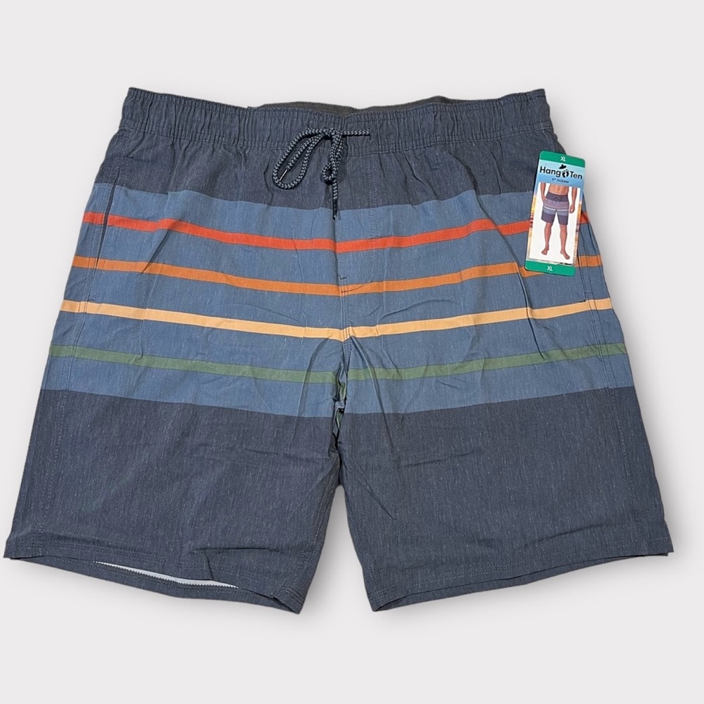 Hang Ten Men’s Swim‎ Trunks XL 9” Inseam Blue Striped Lined Board Shorts